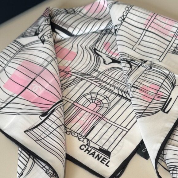 Pink & Black - Birdcage Print Silk Scarf Size 90*90cm - Picture 3 of 5